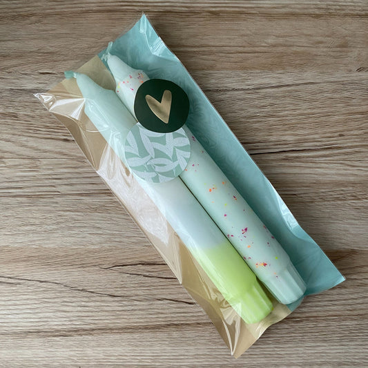 Cadeauset kaarsen - mintgroen geel