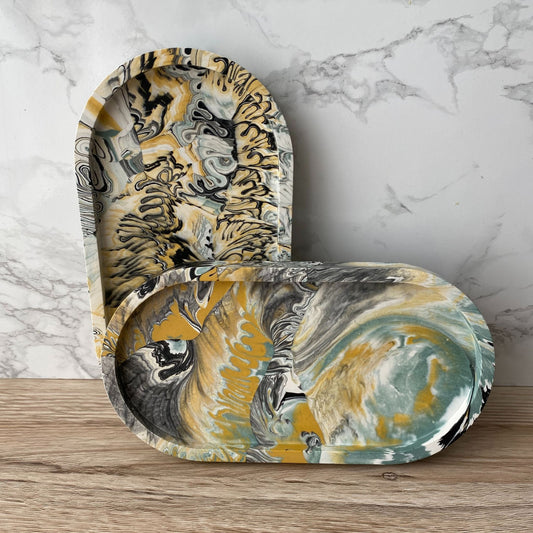 Ovale schaal - Marmer grijsgroen oker